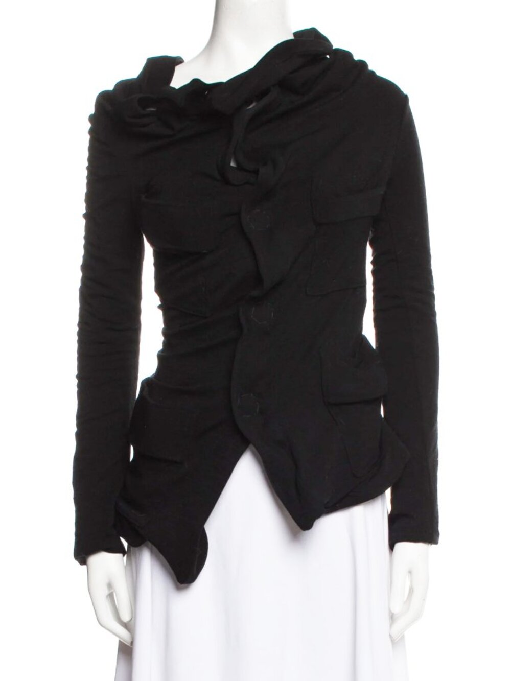 Junya Watanabe Asymmetrical Gathered Front Cardigan/Jacket in Black, size Small